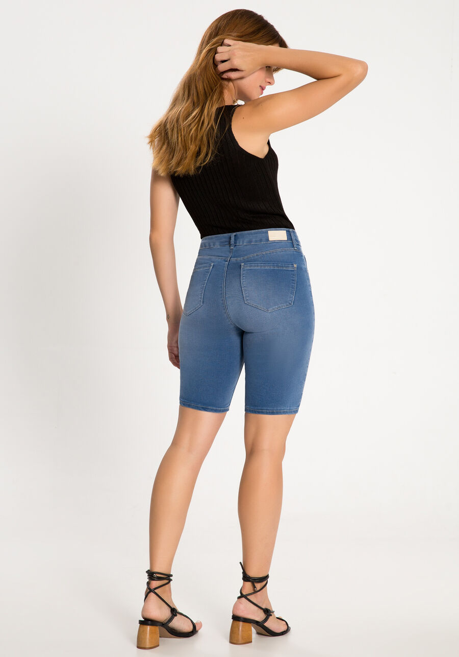 Bermuda Jeans Modelagem Ciclista Chapa Barriga, JEANS. Bermuda Jeans Modelagem Ciclista Chapa Barriga, JEANS, large.