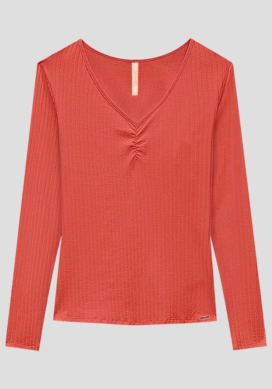 Blusa De Malha Canelada Com Mangas Longas E Decote Em V, . Blusa De Malha Canelada Com Mangas Longas E Decote Em V, , large.