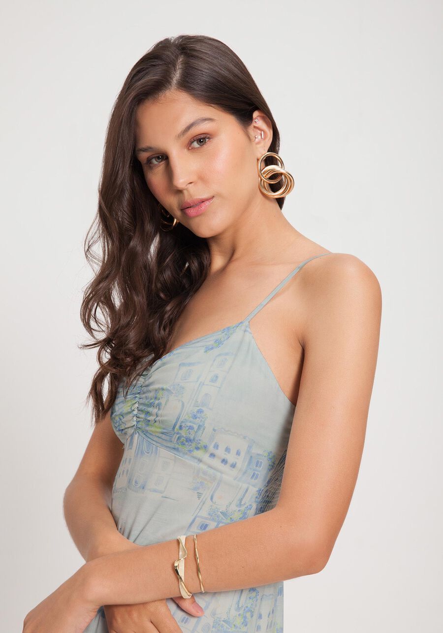 Vestido Midi Estampado em Viscose com Franzido, . Vestido Midi Estampado em Viscose com Franzido, , large.