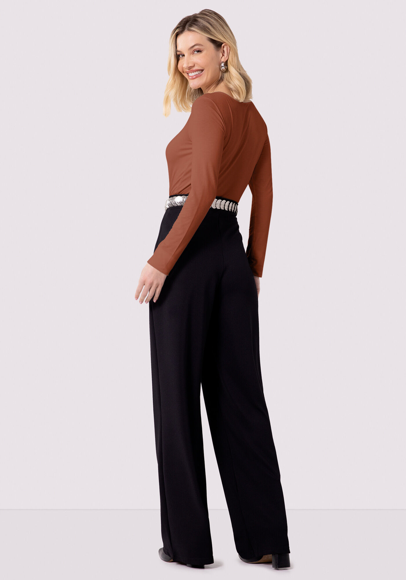 Blusa B&aacute;sica De Mangas Longas Em Malha Com Elastano, , large.