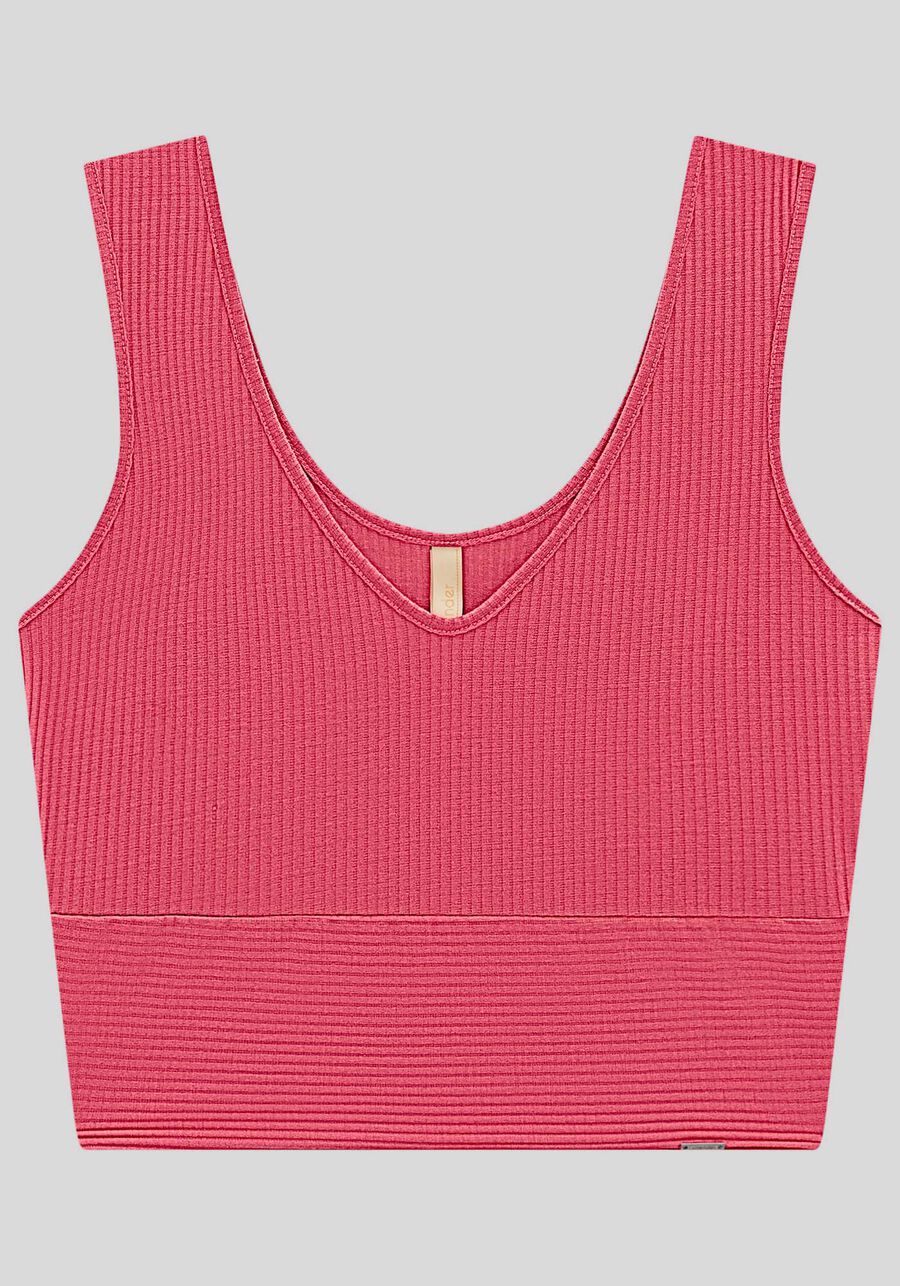 Regata Cropped Canelada com Decote V, ROSA MORENA. Regata Cropped Canelada com Decote V, ROSA MORENA, large.