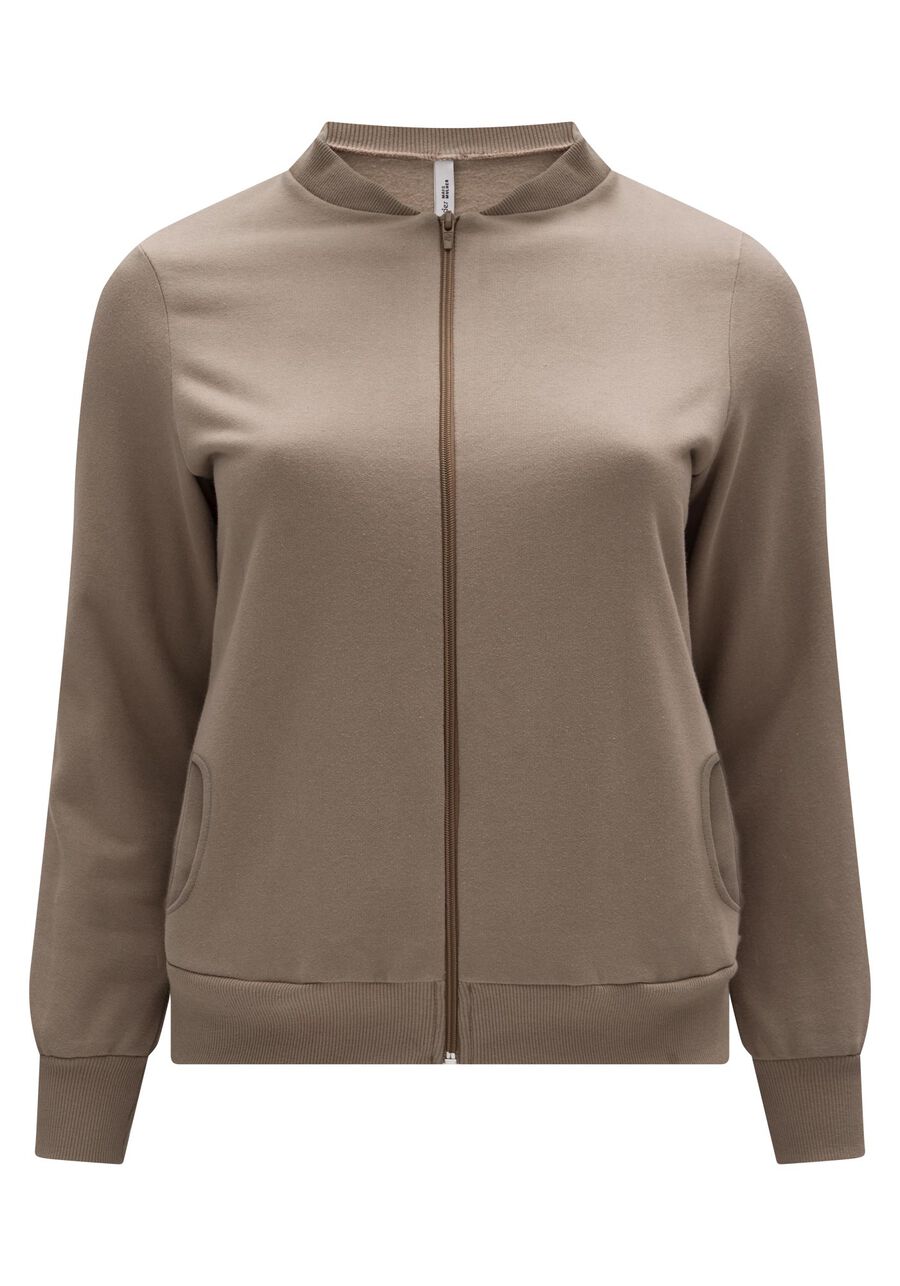 Jaqueta Plus Size Em Moletom Felpado De Algodão Com Zíper, . Jaqueta Plus Size Em Moletom Felpado De Algodão Com Zíper, , large.