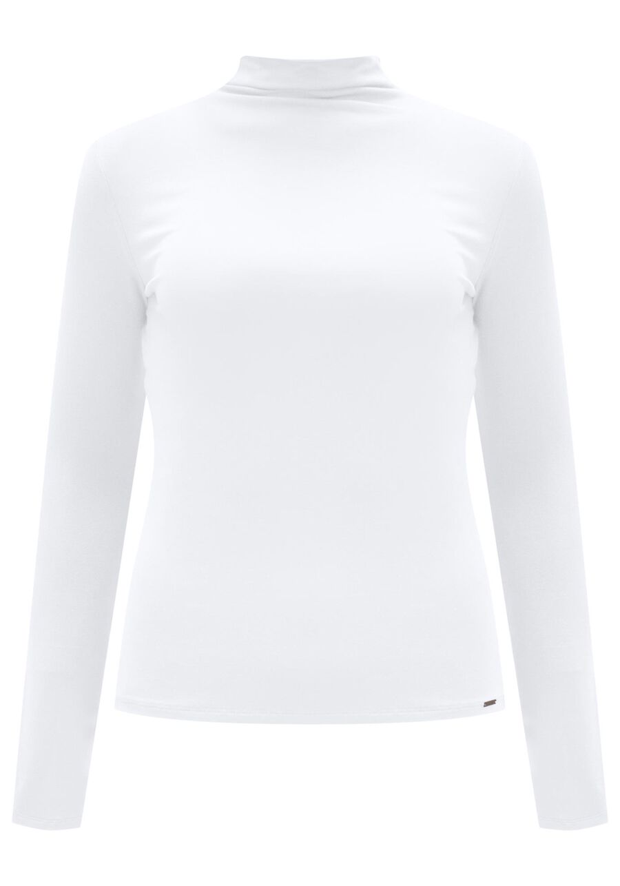 Blusa Básica Com Mangas Longas E Gola Alta Em Malha, BRANCO. Blusa Básica Com Mangas Longas E Gola Alta Em Malha, BRANCO, large.