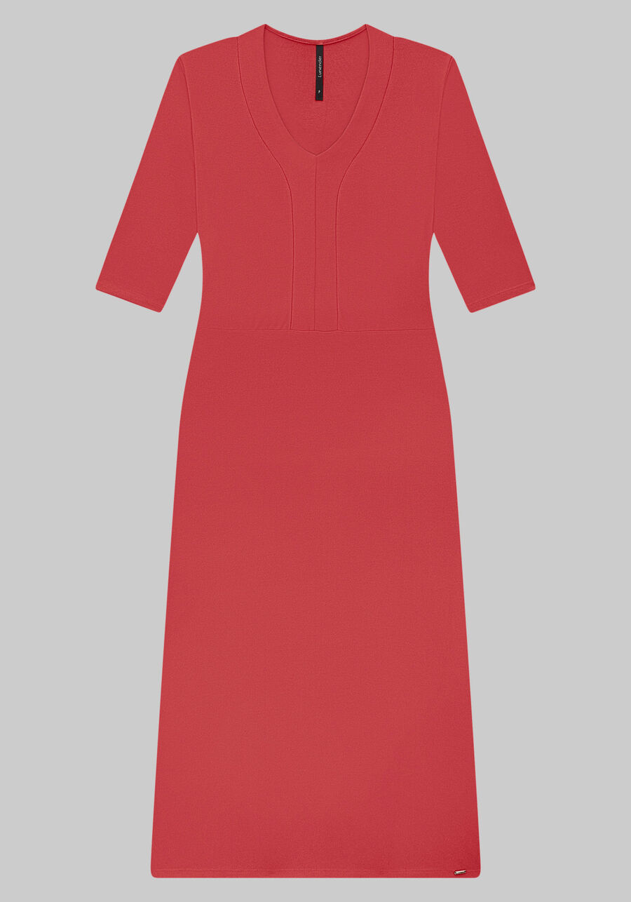 Vestido Midi em Malha Crepe com Manga 3/4, VERMELHO POMME. Vestido Midi em Malha Crepe com Manga 3/4, VERMELHO POMME, large.