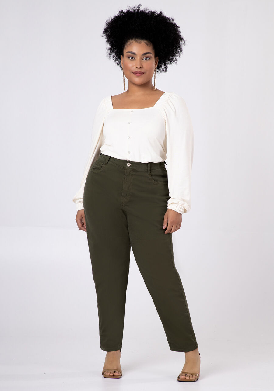 Calça Jeans Mommy Plus Size Chapa Barriga, VERDE ROBUST, large.