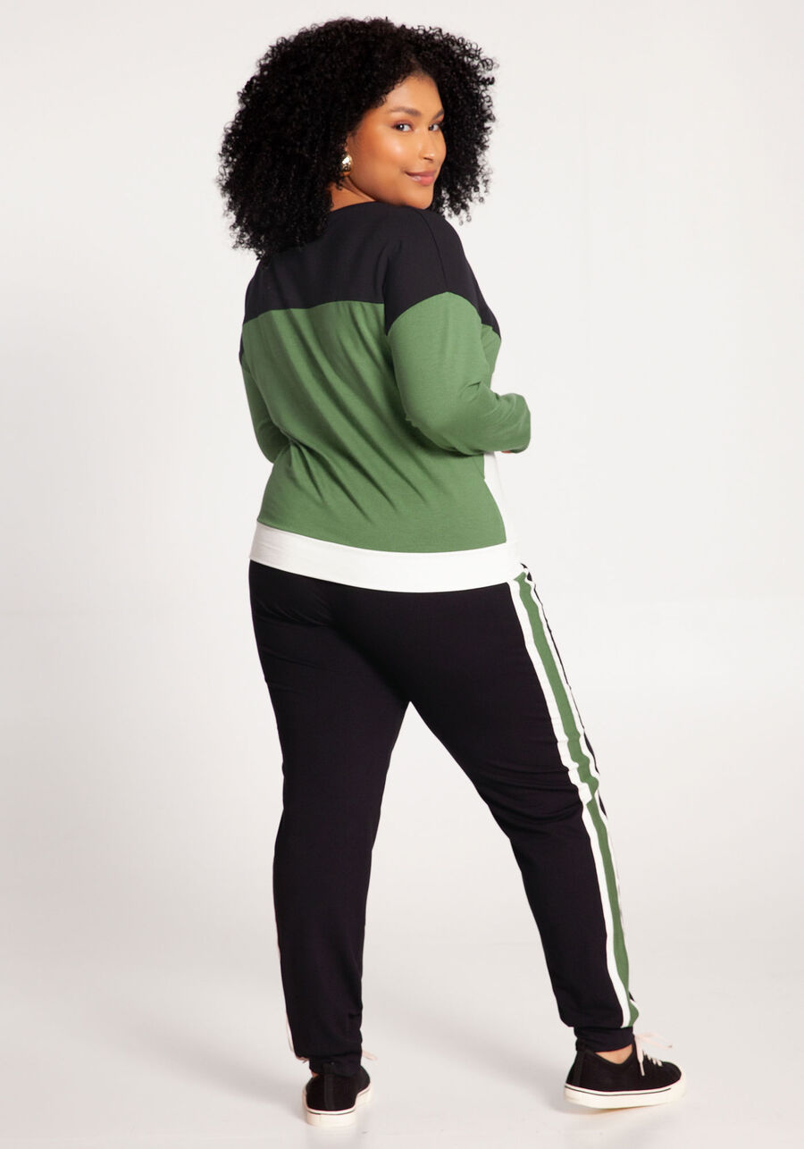 Conjunto Plus Size em Moletom com Recortes, VERDE NATIVE. Conjunto Plus Size em Moletom com Recortes, VERDE NATIVE, large.