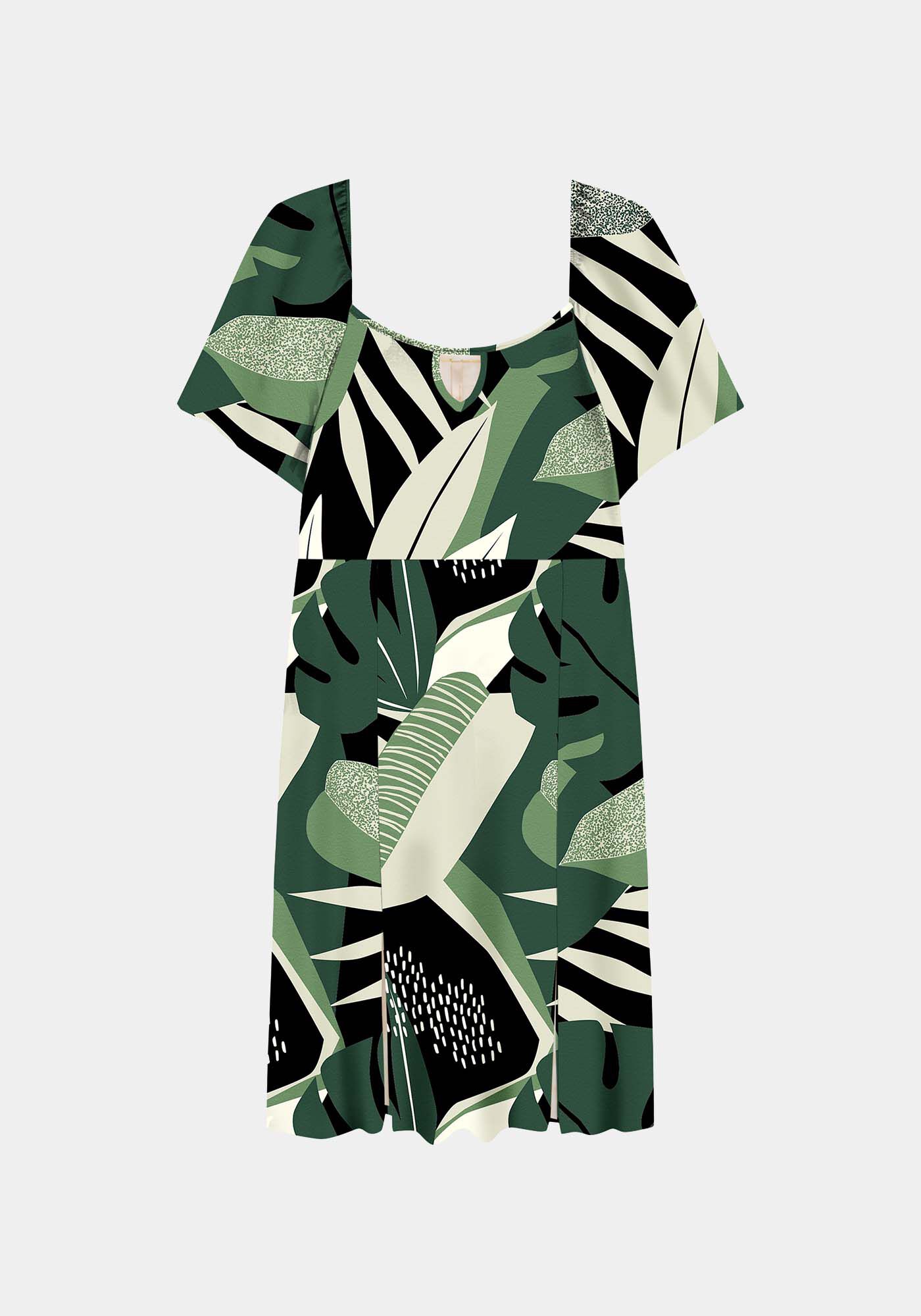 Vestido Midi Estampado Plus Size, PRETO REATIVO, large.