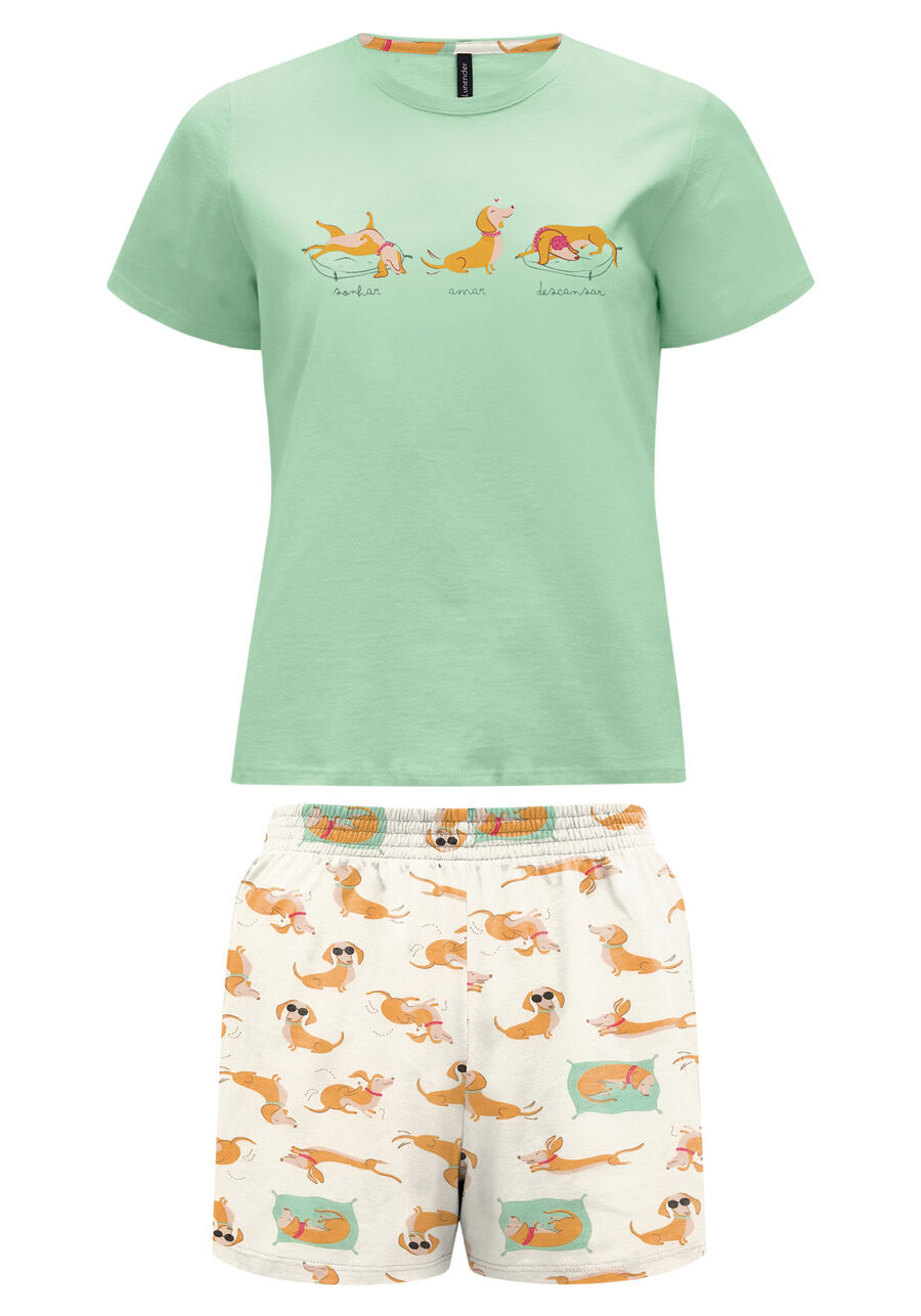 Pijama Em Meia Malha Penteada Com Blusa E Shorts Estampado, . Pijama Em Meia Malha Penteada Com Blusa E Shorts Estampado, , large.