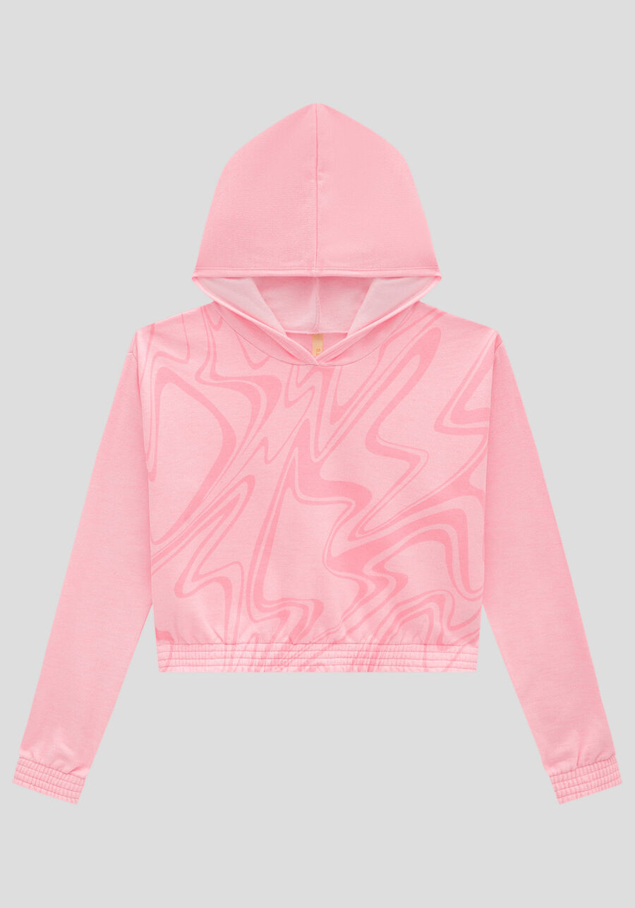 Blusão Juvenil em Moletom Estampado com Capuz, ROSA TRAZINA. Blusão Juvenil em Moletom Estampado com Capuz, ROSA TRAZINA, large.