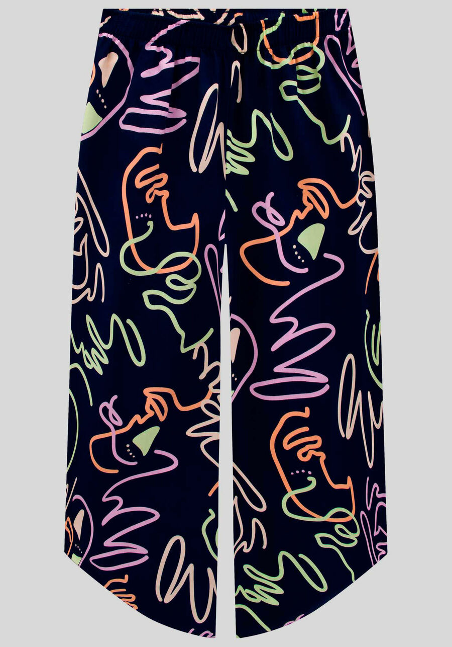 Pijama Estampado em Viscose com Blusa e Pantacourt, FACES MARINHO. Pijama Estampado em Viscose com Blusa e Pantacourt, FACES MARINHO, large.