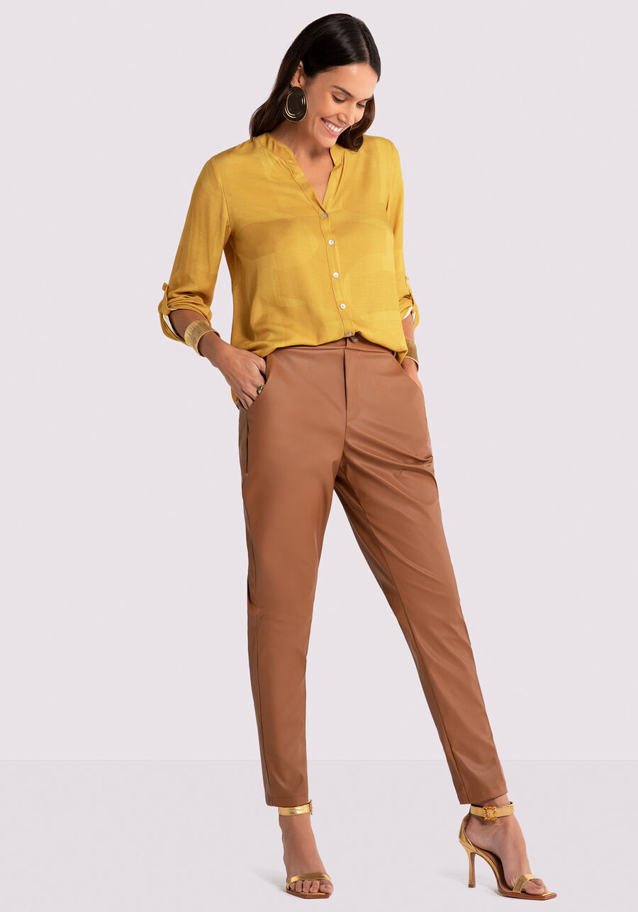 Camisa em Viscose com Martingale na Manga, MOLDURA AMARELO. Camisa em Viscose com Martingale na Manga, MOLDURA AMARELO, large.