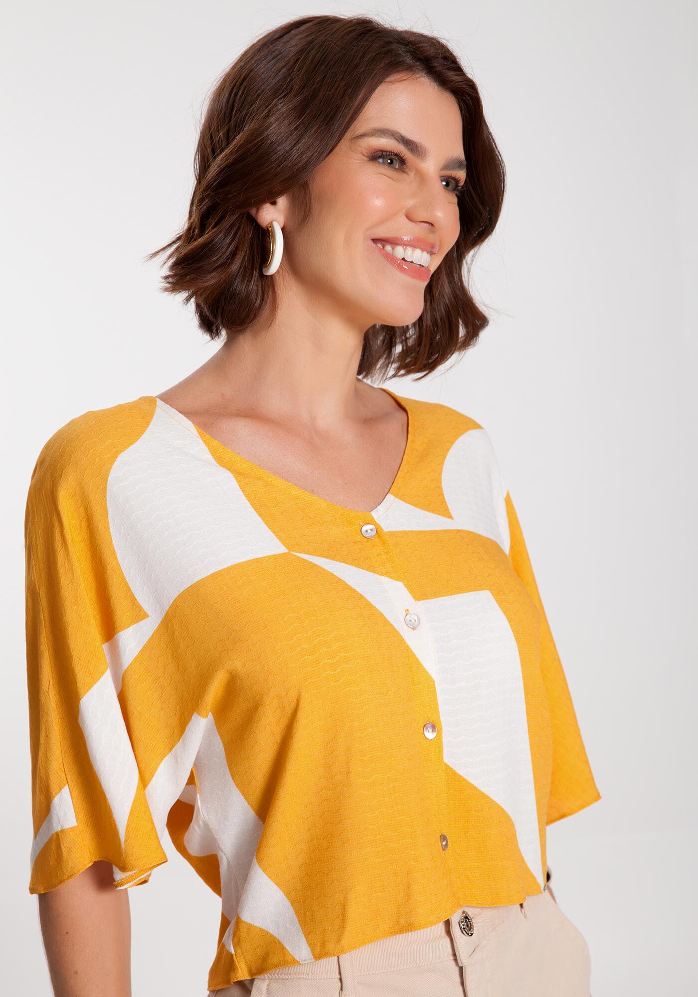 Camisa Manga Curta em Viscose Estampada, , large.