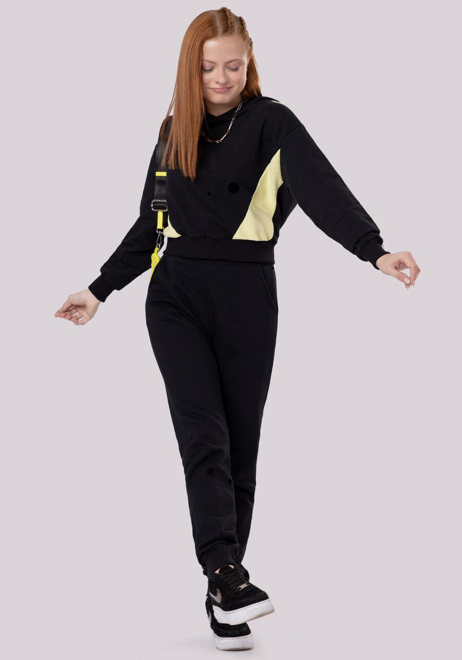 Blusão Juvenil com Capuz e Recortes, PRETO REATIVO. Blusão Juvenil com Capuz e Recortes, PRETO REATIVO, large.