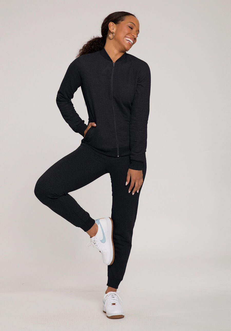 Jaqueta Com Zíper Em Moletom Felpado, PRETO REATIVO. Jaqueta Com Zíper Em Moletom Felpado, PRETO REATIVO, large.