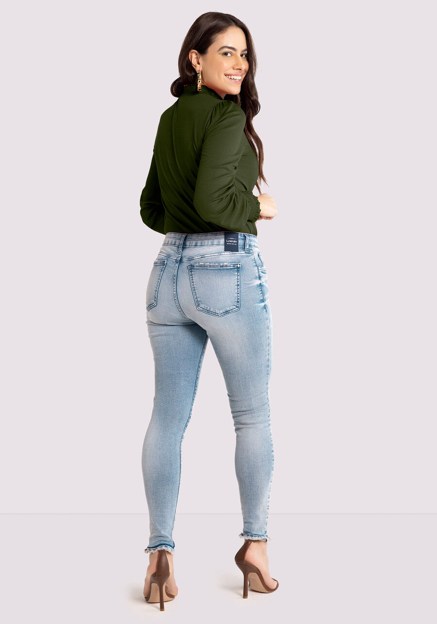 Calça Jeans Skinny com Detalhe Barra, JEANS. Calça Jeans Skinny com Detalhe Barra, JEANS, large.