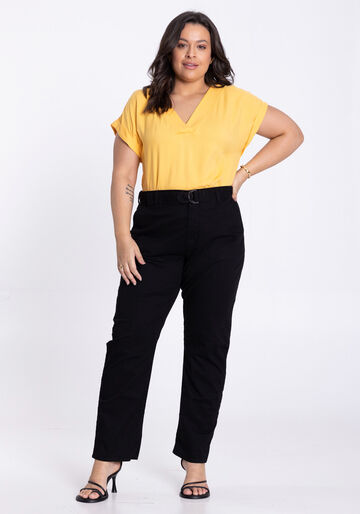 Calça Sarja Reta Plus Size com Cinto, PRETO REATIVO. Calça Sarja Reta Plus Size com Cinto, PRETO REATIVO, large.