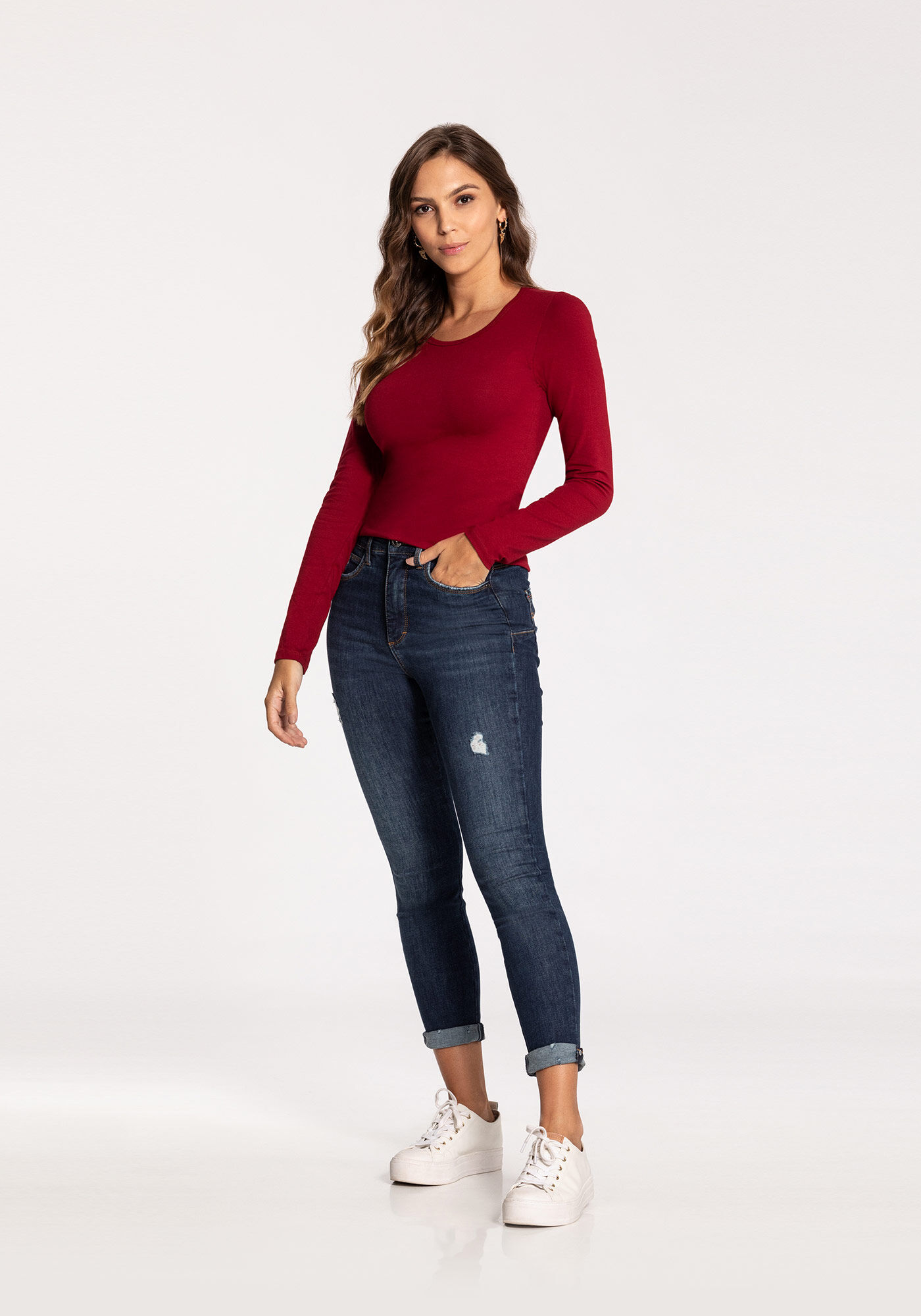 Blusa Manga Longa em Malha Cotton B&aacute;sica, , large.