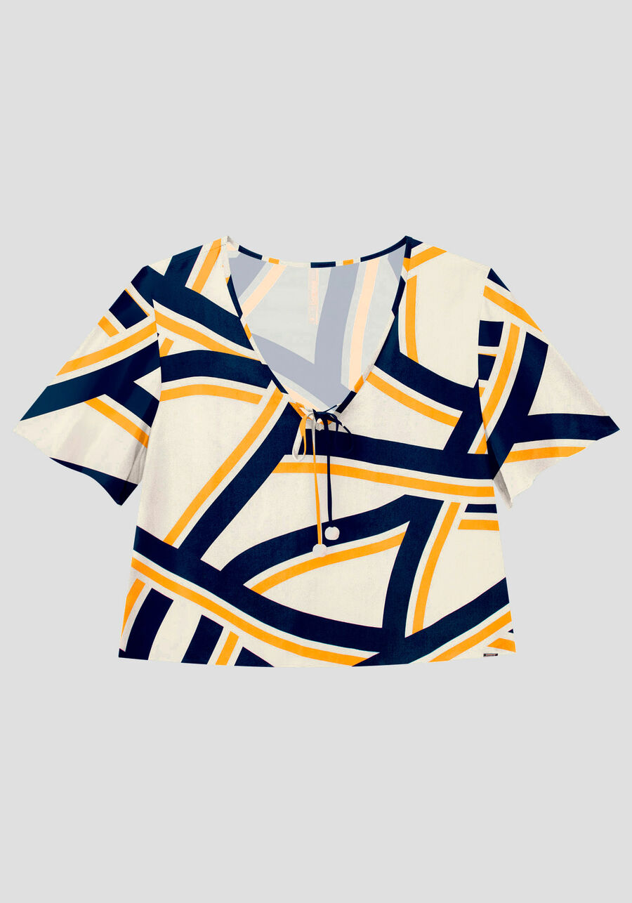 Blusa Estampada em Viscose com Amarração, . Blusa Estampada em Viscose com Amarração, , large.