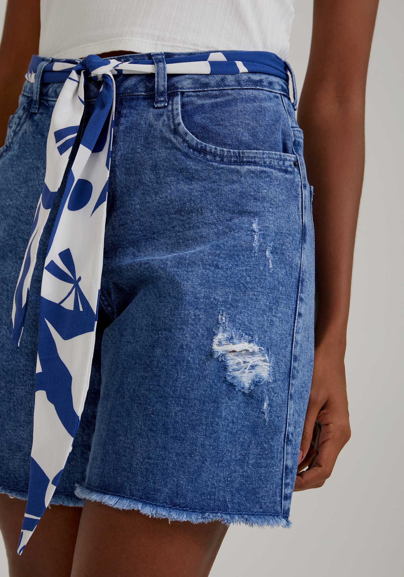 Bermuda jeans sale com cinto