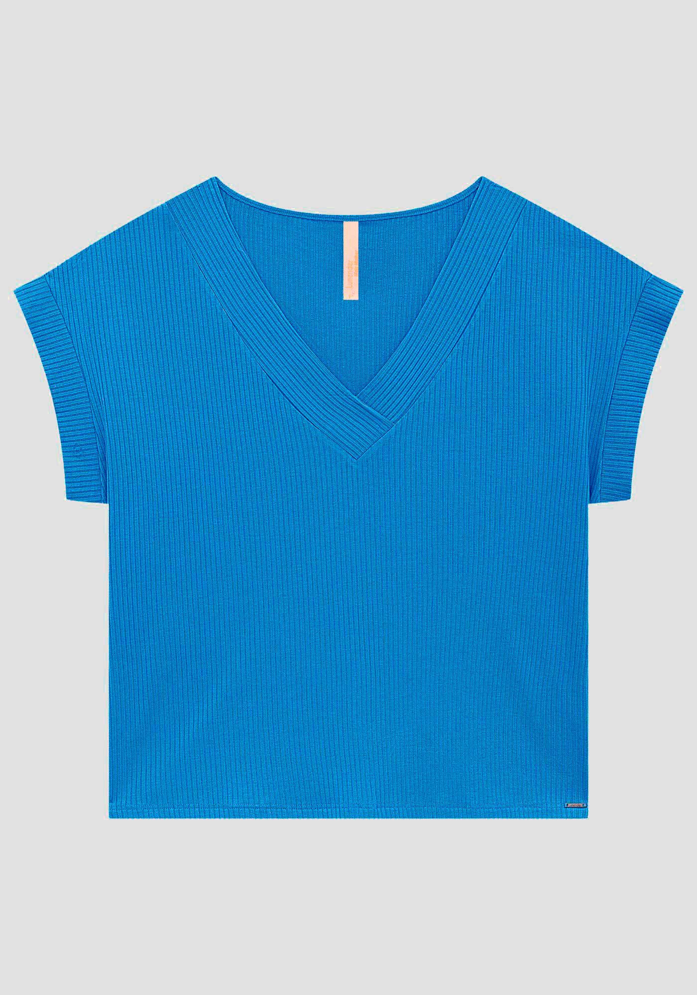 Conjunto Plus Size Canelado com Blusa e Cal&ccedil;a, AZUL WATER, large.