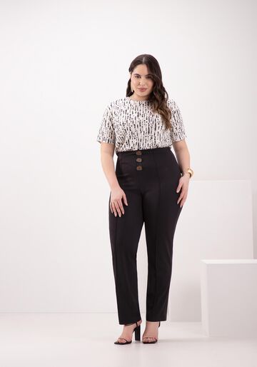 Blusa Estampada De Mangas Curtas Plus Size Em Malha Canelada, GAROA OFF. Blusa Estampada De Mangas Curtas Plus Size Em Malha Canelada, GAROA OFF, large.