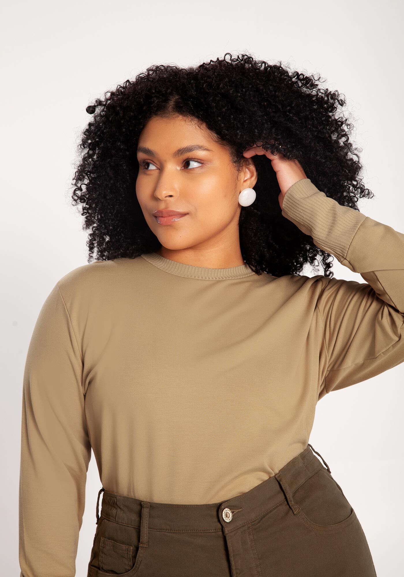 Blusa Plus Size em Moletom com Mangas Longas, , large.