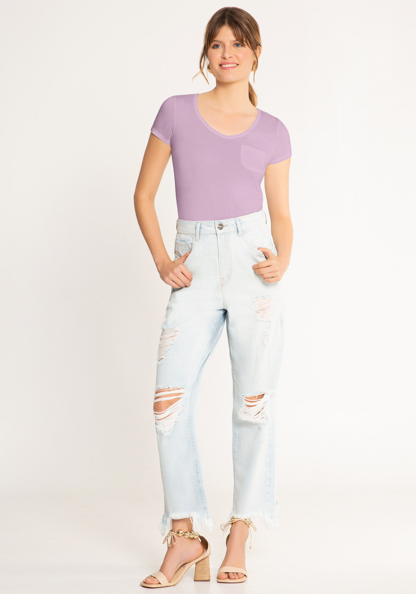 Blusa B&aacute;sica em Malha Viscose com Bolso, , large.