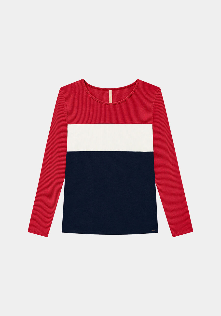 Blusa Manga Longa Canelada com Recortes Plus Size, VERMELHO SKETCH. Blusa Manga Longa Canelada com Recortes Plus Size, VERMELHO SKETCH, large.