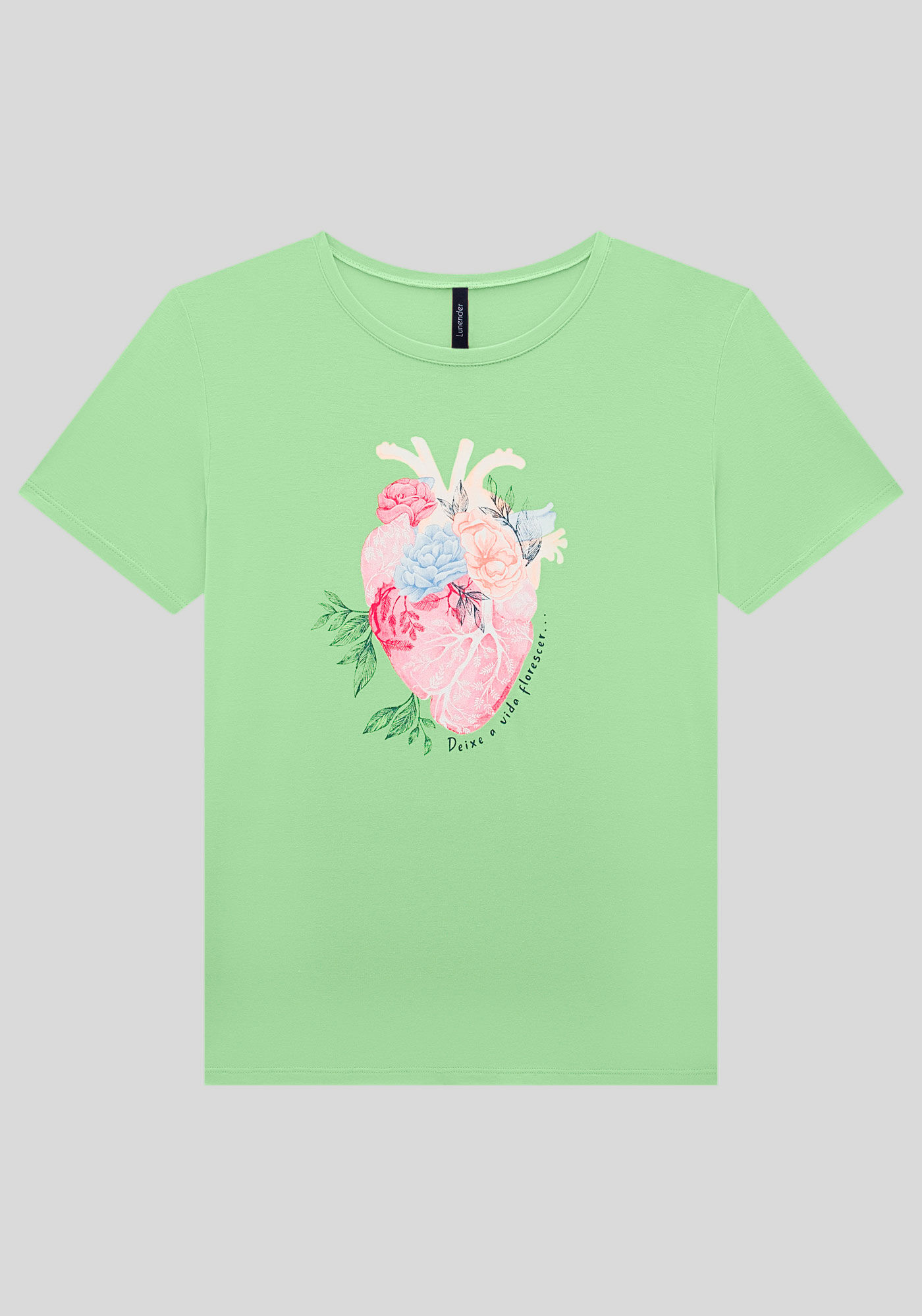 T-shirt em Malha com Estampa Cora&ccedil;&atilde;o, VERDE MARES, large.