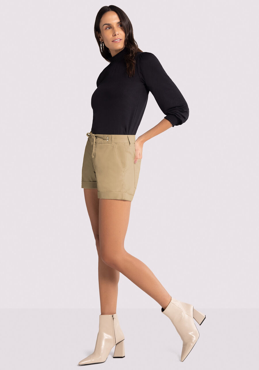 Shorts Boyfriend Em Sarja Com Elastano E Cadarço Funcional, BEGE SYSTEM. Shorts Boyfriend Em Sarja Com Elastano E Cadarço Funcional, BEGE SYSTEM, large.