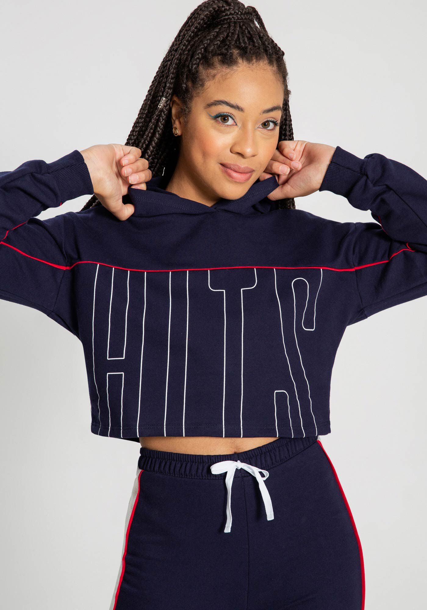 Conjunto Blus o Cropped e Cal a em Moletom Juvenil Lunender