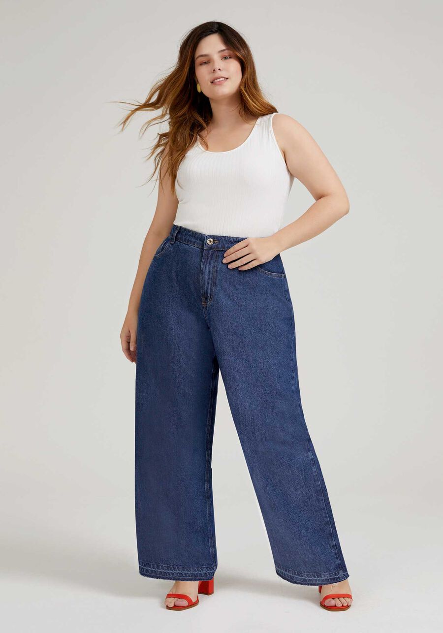 Calça Jeans Plus Size Wide Leg, JEANS, large.