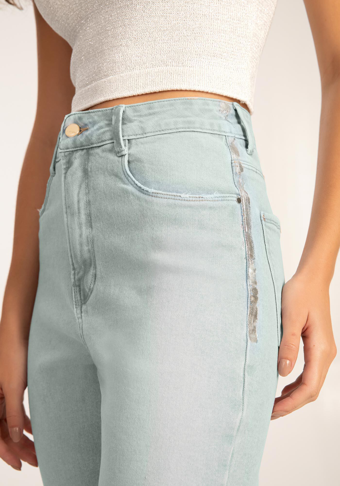 Cal&ccedil;a Jeans Mom Chapa Barriga com Metalizado, JEANS, large.