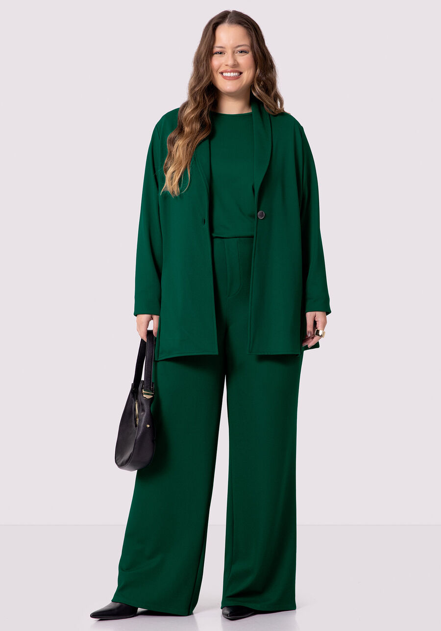 Casaco Alongado Plus Size em Malha Alfaiataria, VERDE ARABESQUE, large.