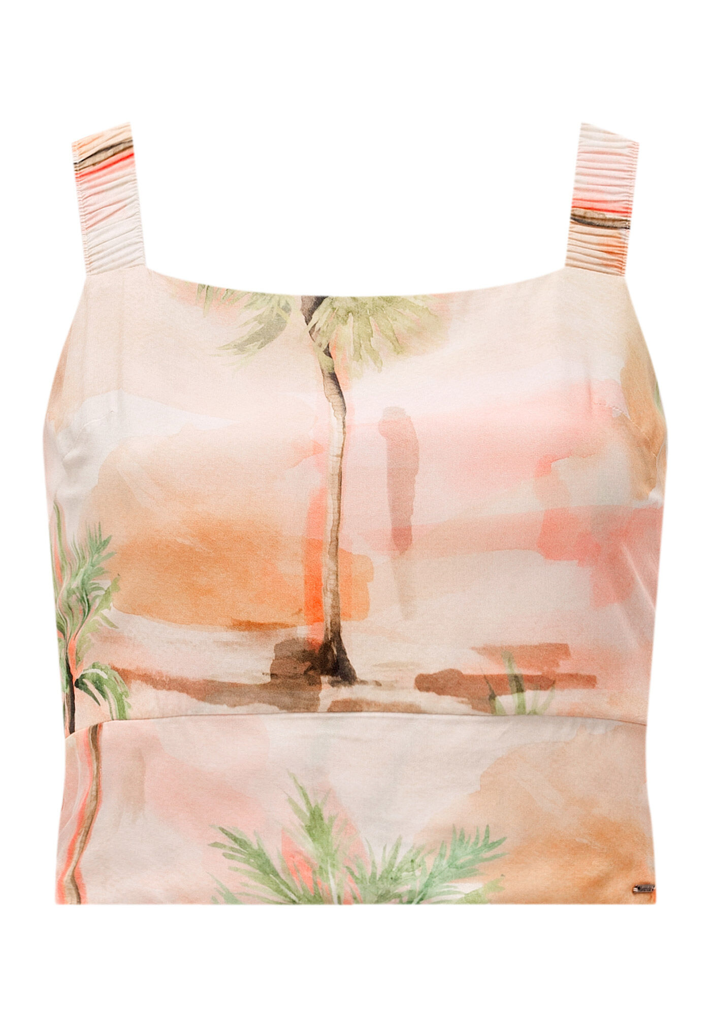 Blusa Cropped Estampada De Al&ccedil;as Com El&aacute;stico Nas Costas, CALMARIA SALMAO, large.