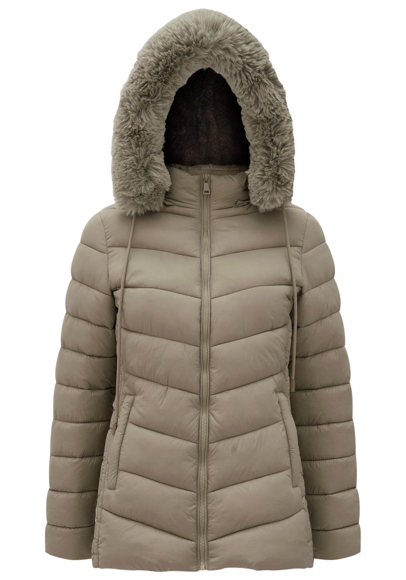 Jaqueta Puffer Alongada com Forro Pelo, VERDE EUCALIPTO, large.