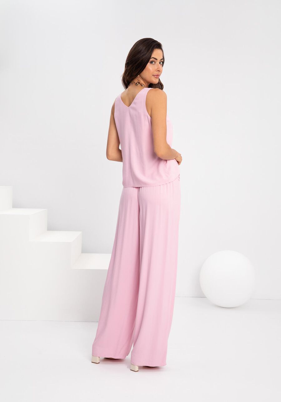 Calça Pantalona De Cintura Alta Com Torção No Cós, ROSA MADEMOISELLE. Calça Pantalona De Cintura Alta Com Torção No Cós, ROSA MADEMOISELLE, large.