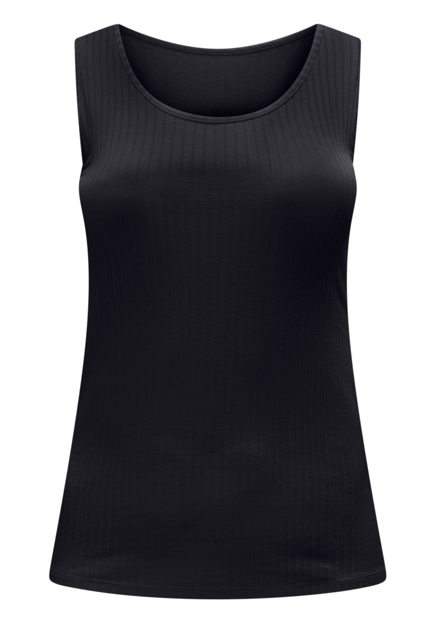 Blusa Regata Lisa Canelada Com Decote Redondo, PRETO REATIVO, large.