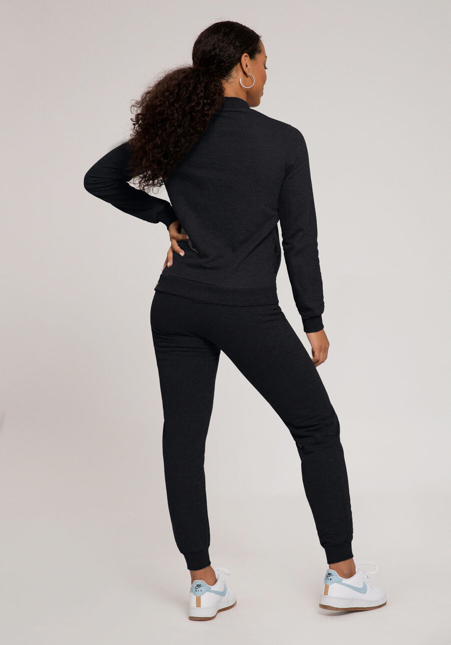 Jaqueta Com Zíper Em Moletom Felpado, PRETO REATIVO. Jaqueta Com Zíper Em Moletom Felpado, PRETO REATIVO, large.