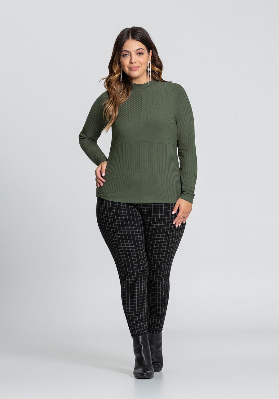 Blusa Manga Longa Gola Alta Canelada, VERDE REIGN. Blusa Manga Longa Gola Alta Canelada, VERDE REIGN, large.