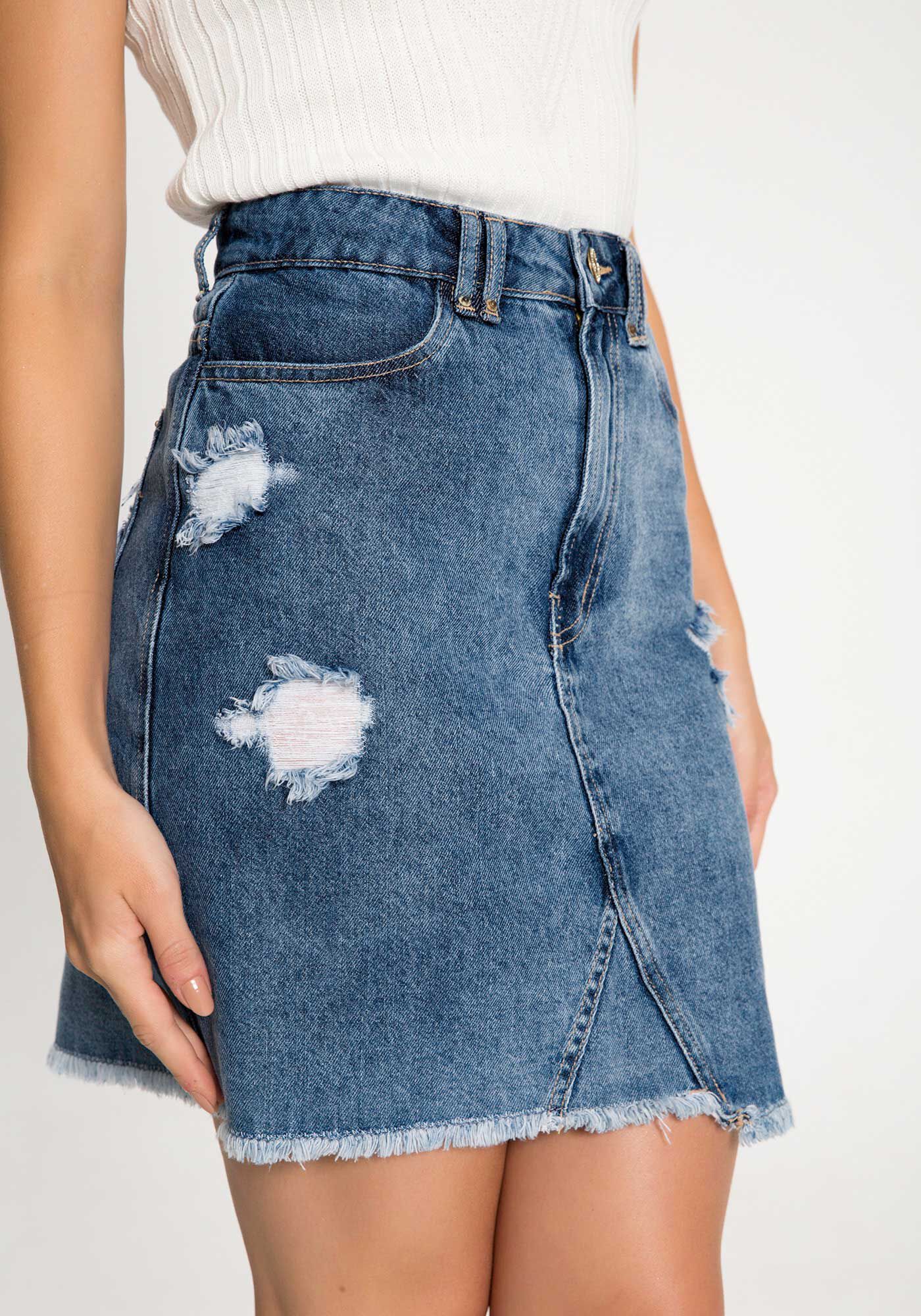 Saia jeans com renda na barra on sale