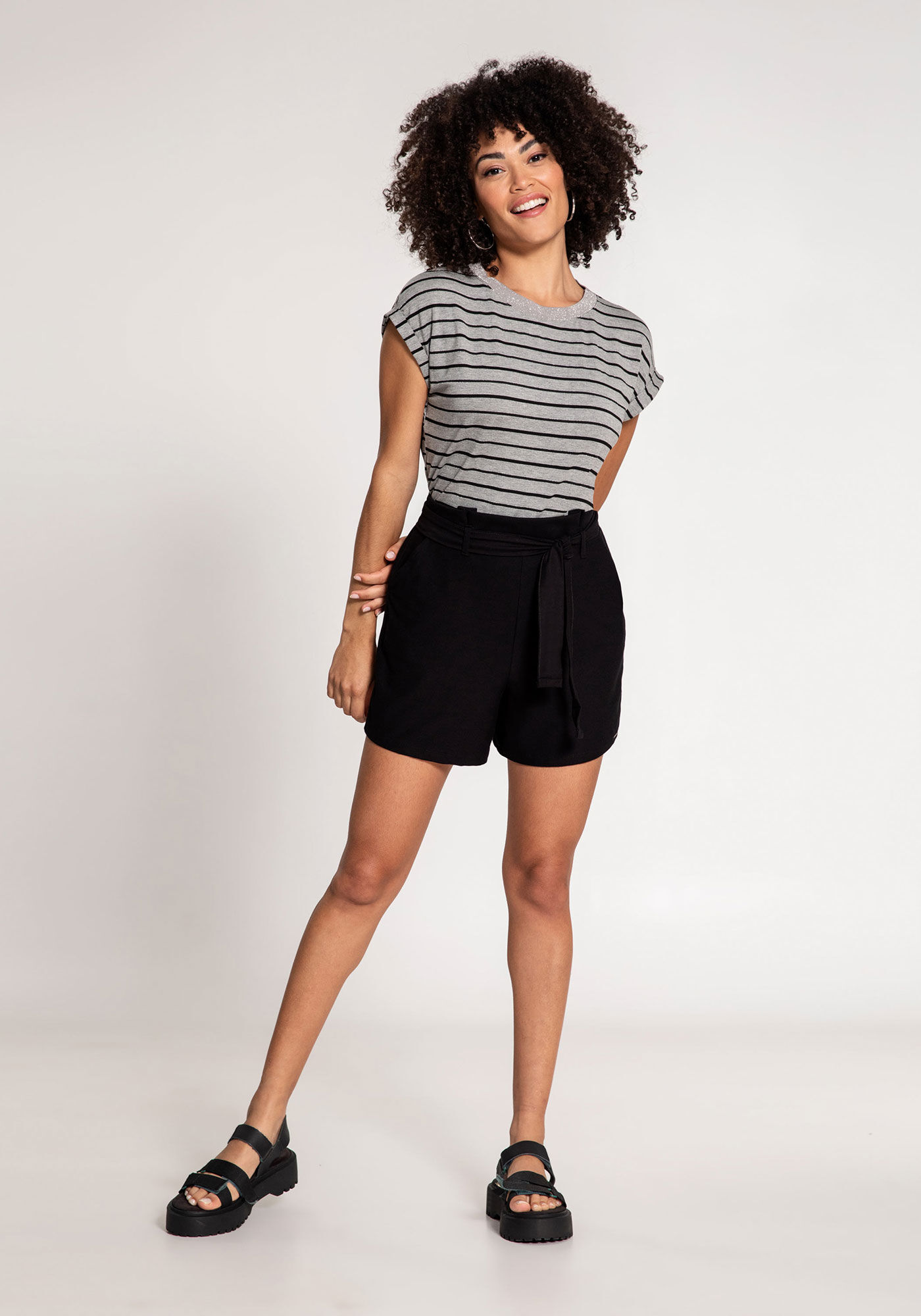 Blusa Mullet Listrada Malha Delicate, MESCLA/PRETO/PRATA, large.