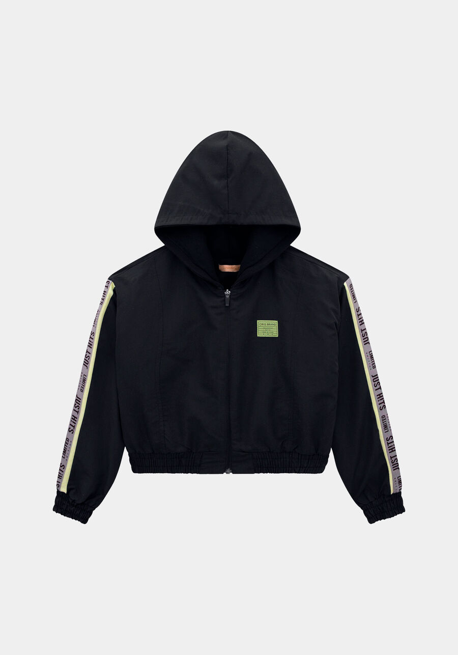 Jaqueta Cropped em Politel Juvenil, PRETO REATIVO. Jaqueta Cropped em Politel Juvenil, PRETO REATIVO, large.