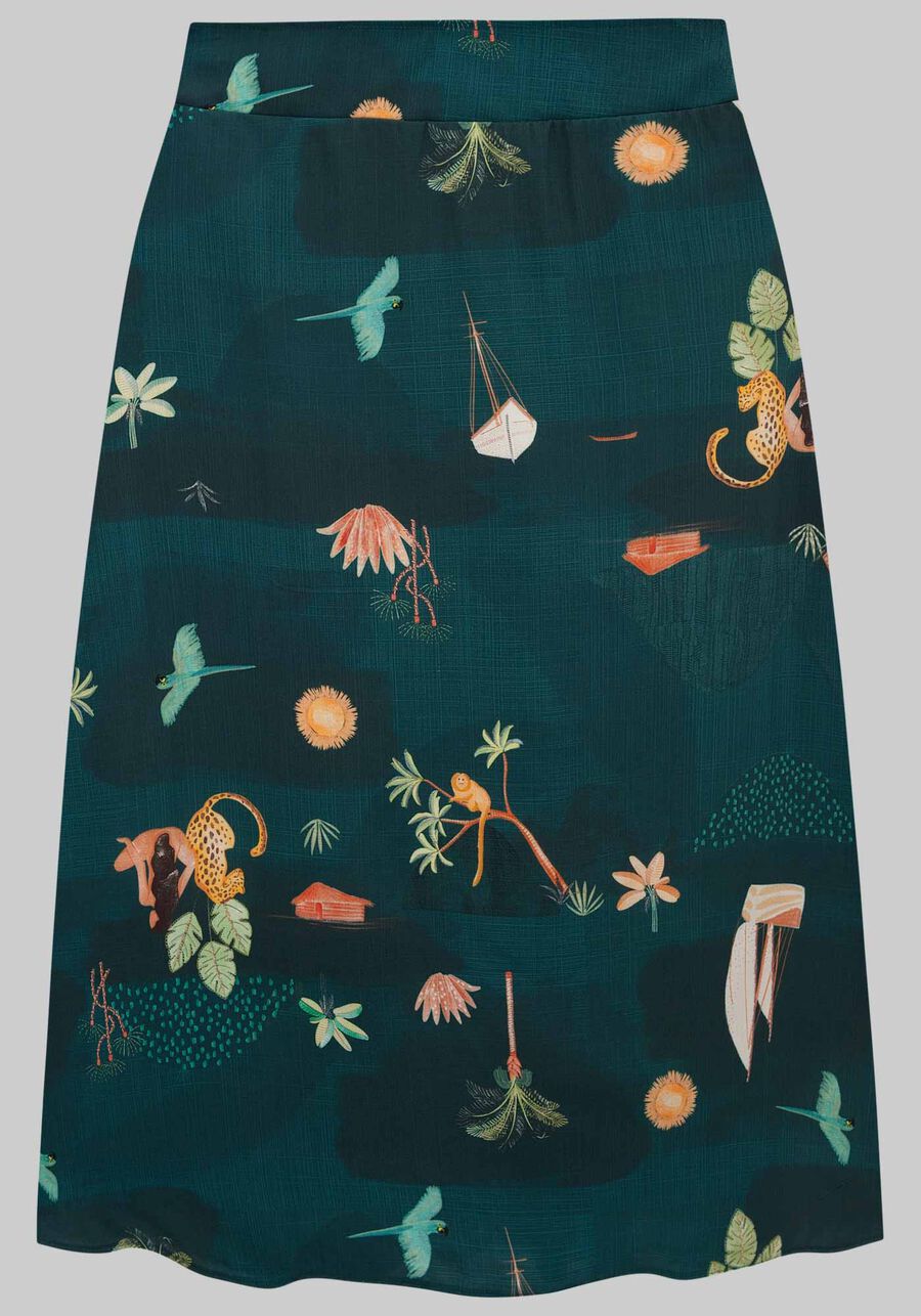 Saia Midi em Viscose Estampada, ORIGENS VERDE. Saia Midi em Viscose Estampada, ORIGENS VERDE, large.