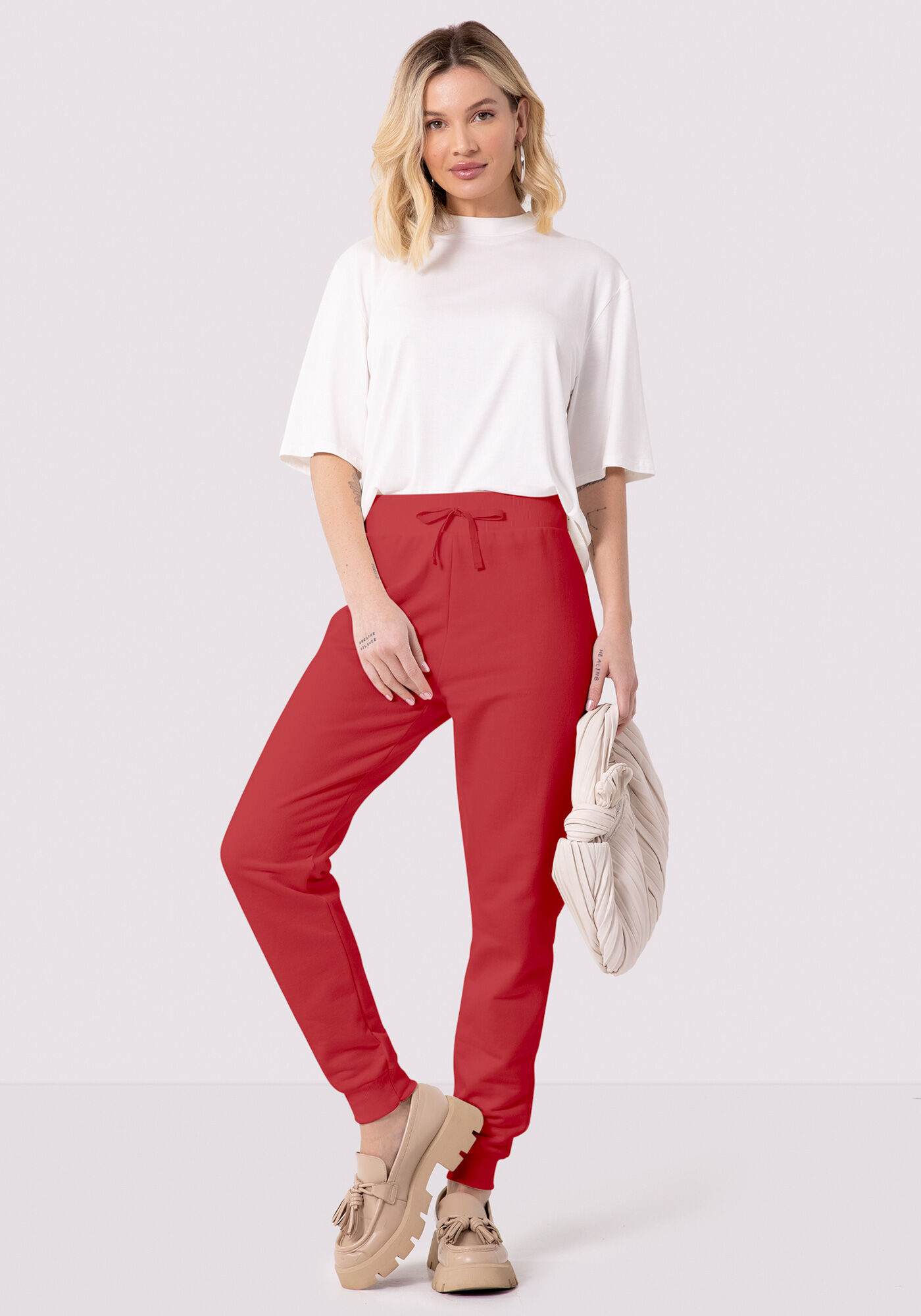 Cal&ccedil;a Jogging Com Cadar&ccedil;o Em Malha De Moletom Felpado, , large.