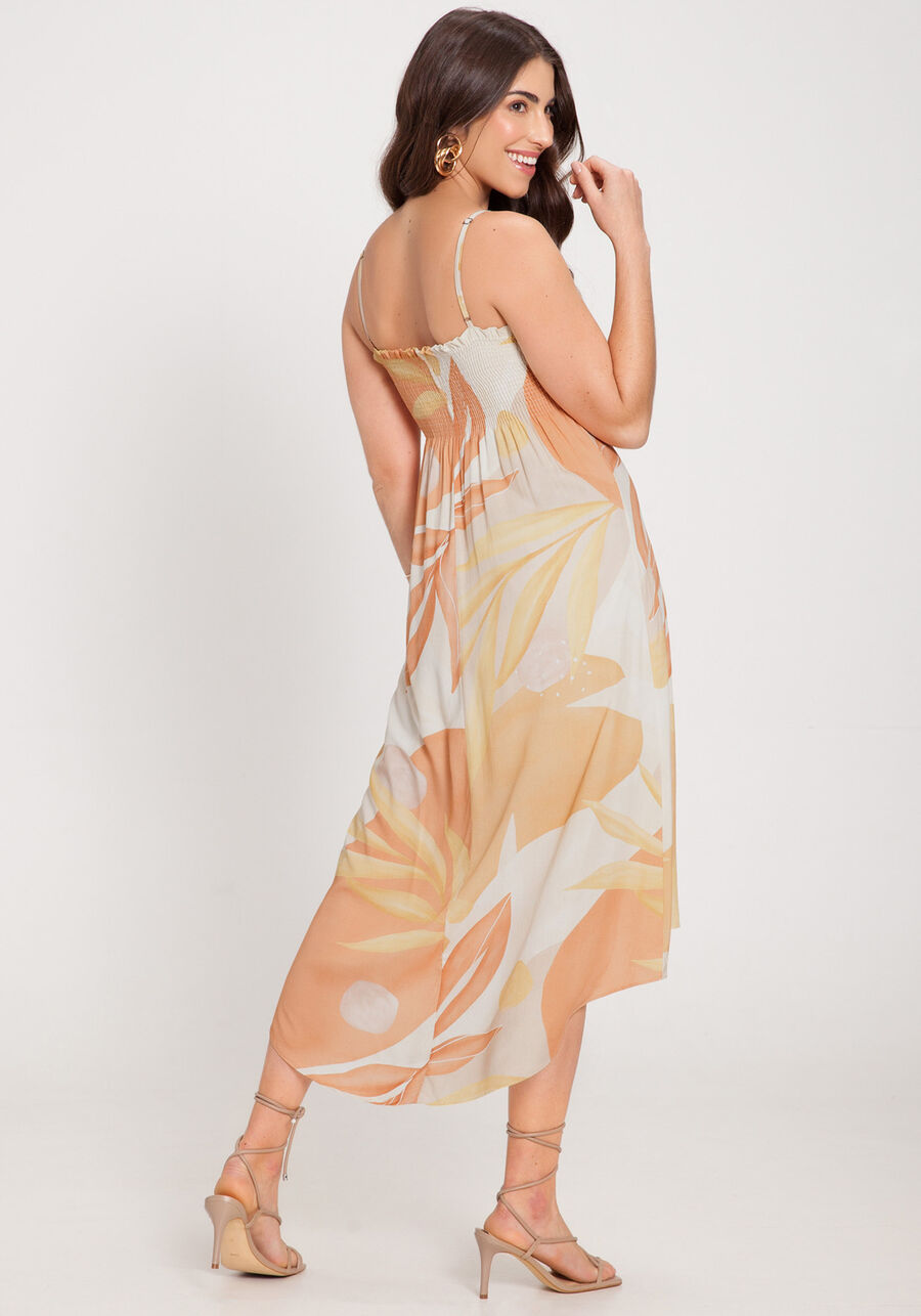 Vestido Midi Estampado em Viscose com Franzido, . Vestido Midi Estampado em Viscose com Franzido, , large.