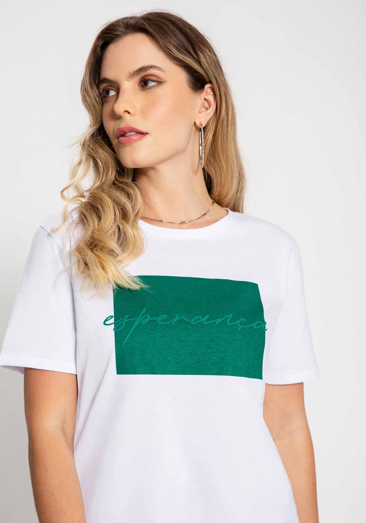 T-Shirt Meia Malha Estampa Prosperidade, VERDE GLIMMER, large.