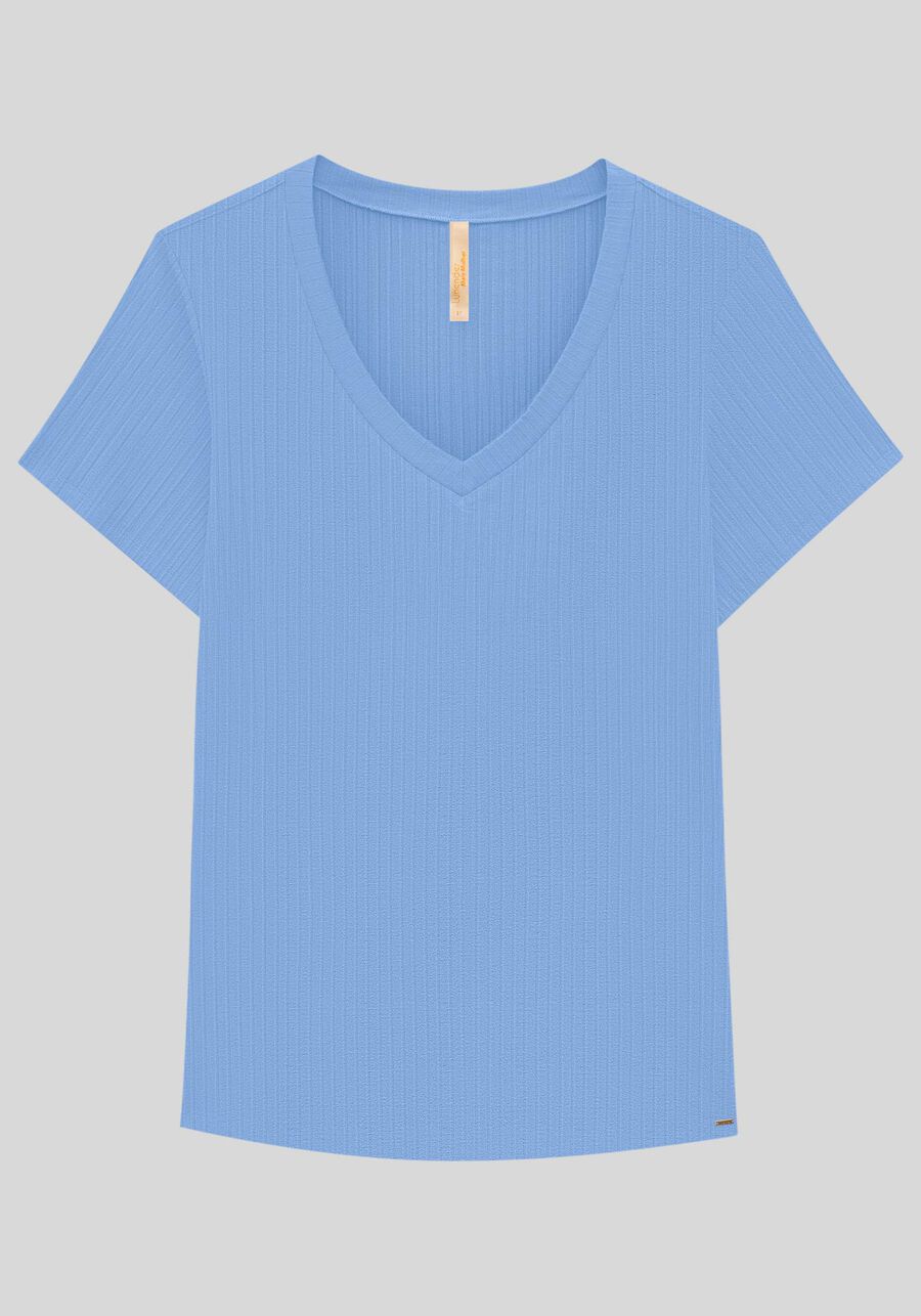 Blusa Básica Em Malha Canelada Com Mangas Curtas E Decote V, . Blusa Básica Em Malha Canelada Com Mangas Curtas E Decote V, , large.