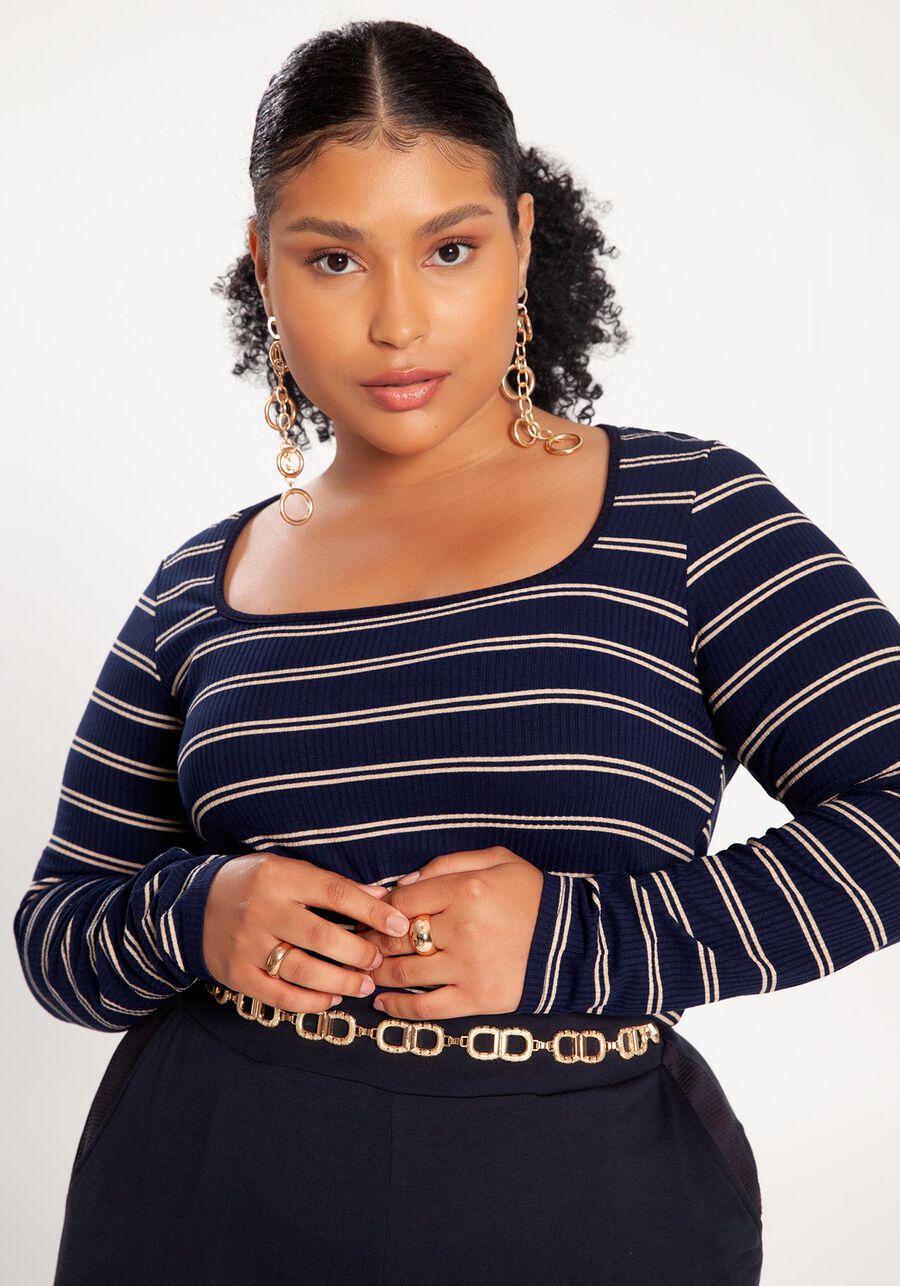 Blusa Plus Size em Malha com Decote Quadrado, . Blusa Plus Size em Malha com Decote Quadrado, , large.