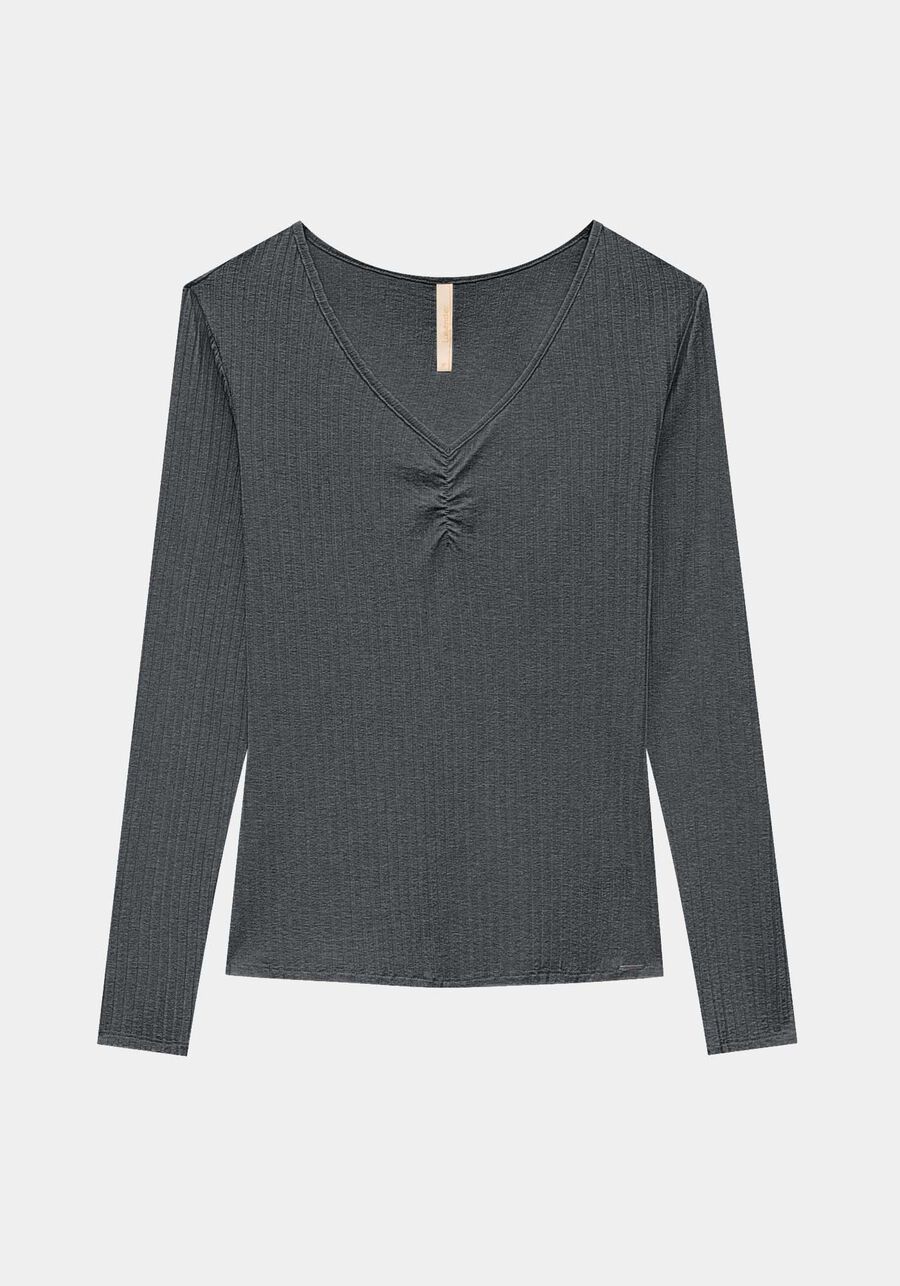 Blusa De Malha Canelada Com Mangas Longas E Decote Em V, . Blusa De Malha Canelada Com Mangas Longas E Decote Em V, , large.